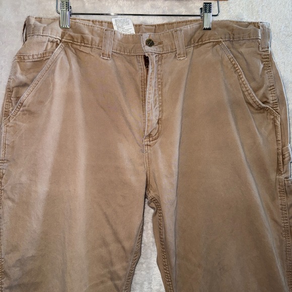 Carhartt Mens Tan Carpenter Work Pants Utility Canvas Tagged 38x32 fits 37x30 - Picture 3 of 16